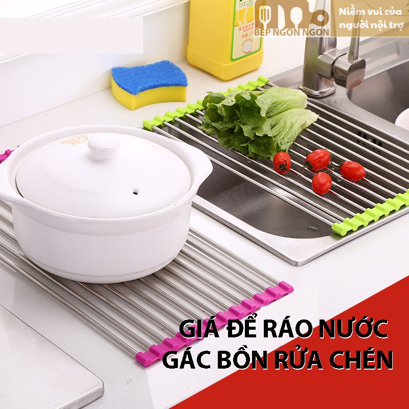 Giá để ráo nước cho bồn rửa chén inox gác bồn rửa bát đa năng_BEP NGON NGON