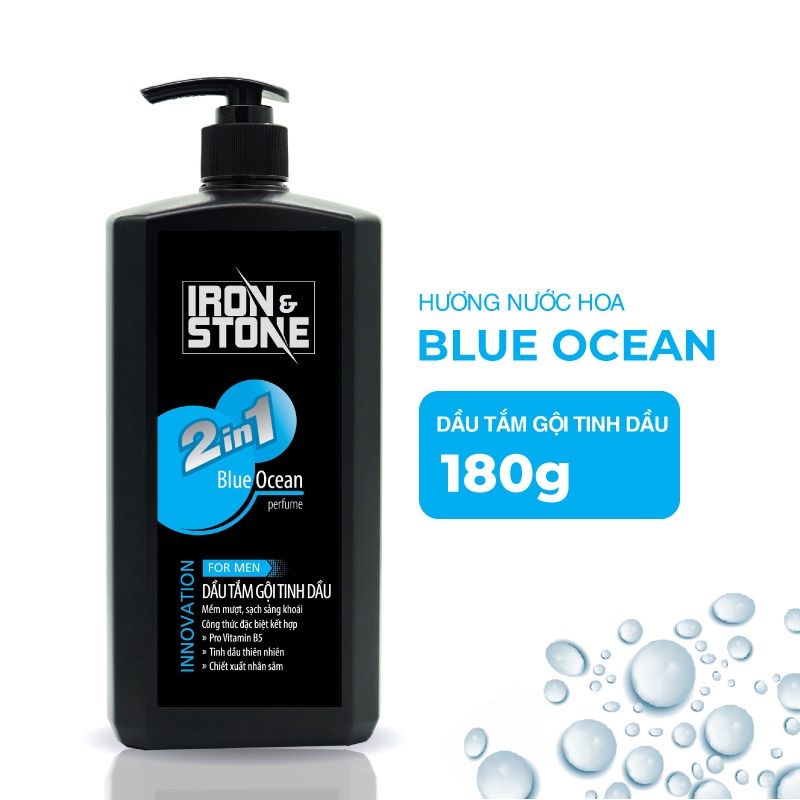 180g - Sữa tắm gội tinh dầu 2in1 Iron&Stone Innovation hương Blue Ocean