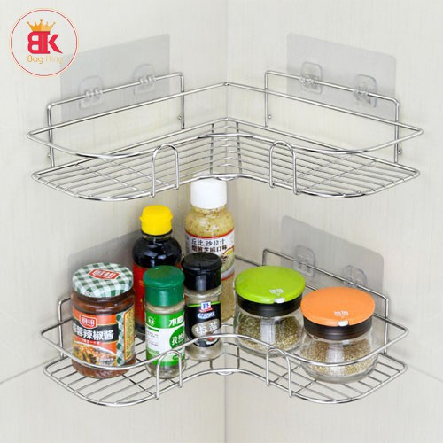 Kệ Góc Dán Tường Nhà Tắm Inox Siêu Chắc, Gía Kệ Nhà Bếp Để Đồ Đa Năng Hàng Việt Nam (Kệ Góc Inox VN)