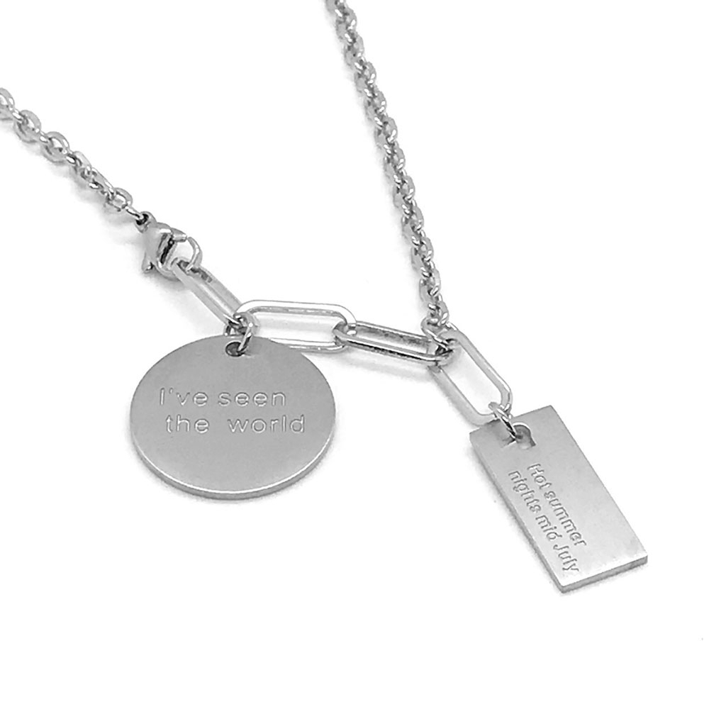 Dây Chuyền Mặt Tròn Và Chữ Nhật Khắc Chữ Thời Trang Cho Nữ