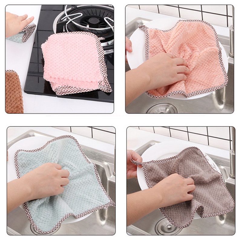 Siêu thấm hút sạch Làm sạch vải Lau khăn lau bát đĩa Khăn nhà bếp Khăn lau bồn rửa chén Khăn lau lông cừu San hô Khăn lau vải