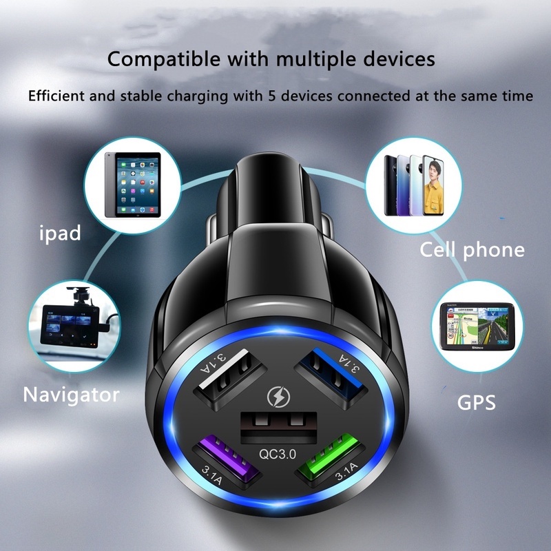 Cốc Sạc Nhanh Năm Lỗ 15A QC 3.0 Cho Xe Hơi