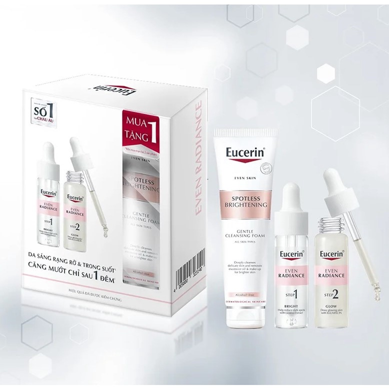 [3 Items] Bộ Đôi Dưỡng Sáng Và Căng Mướt Cho Da Eucerin Even Radiance Duo Ampoules 2x15ml + Spotless Brightening Gentle