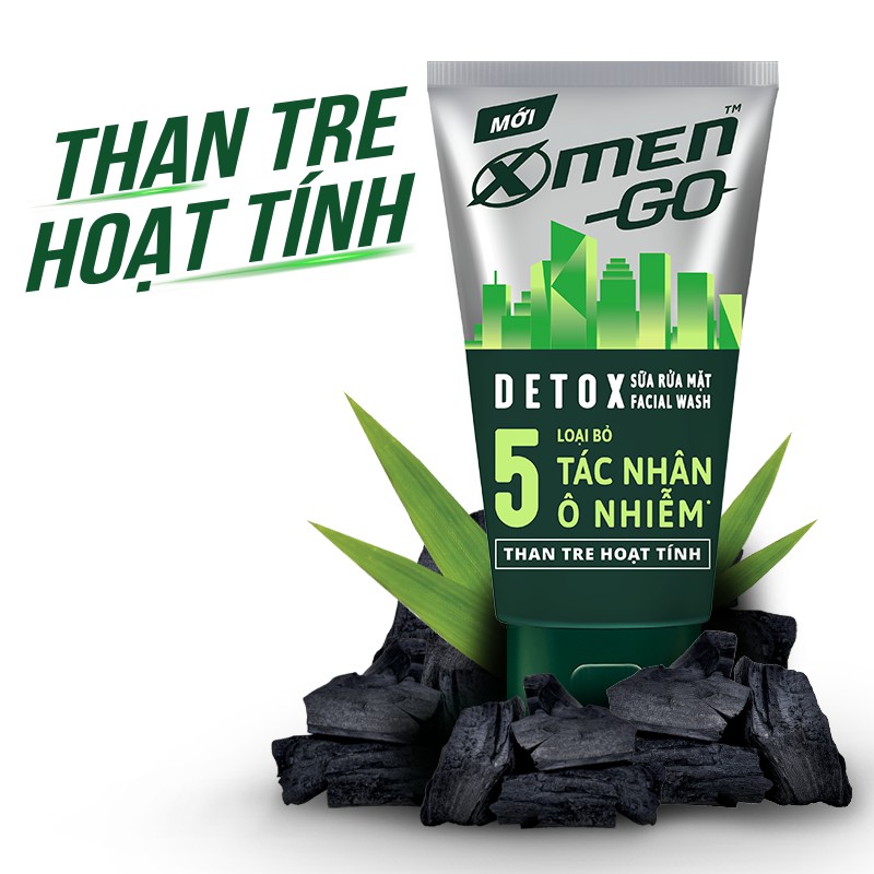 Sữa rửa mặt X-Men Go DETOX Than Tre Hoạt Tính 100G