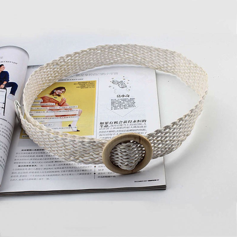 Mới Thắt Lưng Đan Rơm Phối Khóa Tròn Thời Trang Cho Nữ