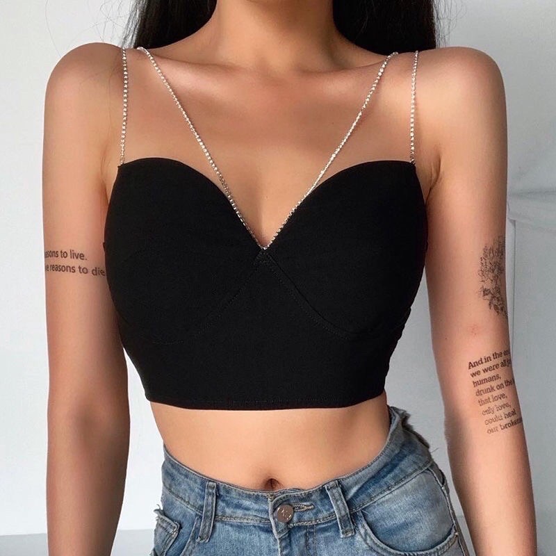 Áo croptop phối dây đính đá sang trọng, sexy | BigBuy360 - bigbuy360.vn