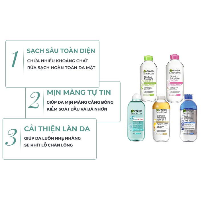 Nước tẩy trang dưỡng ẩm cho da mụn da dầu không cồn 3 in 1 400ml nước tẩy trang Garnier Tout En - NTT02