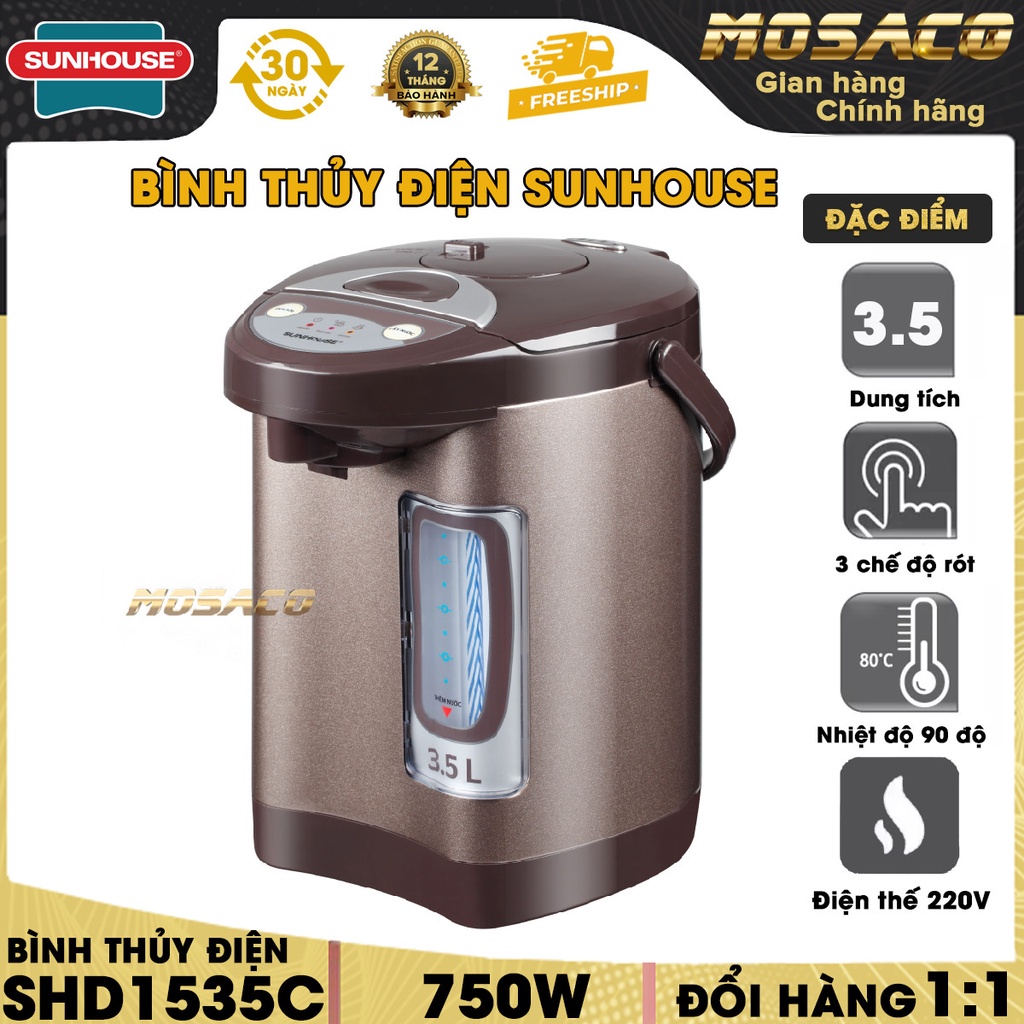 Bình thủy điện 3.5L Sunhouse SHD1535C cafe