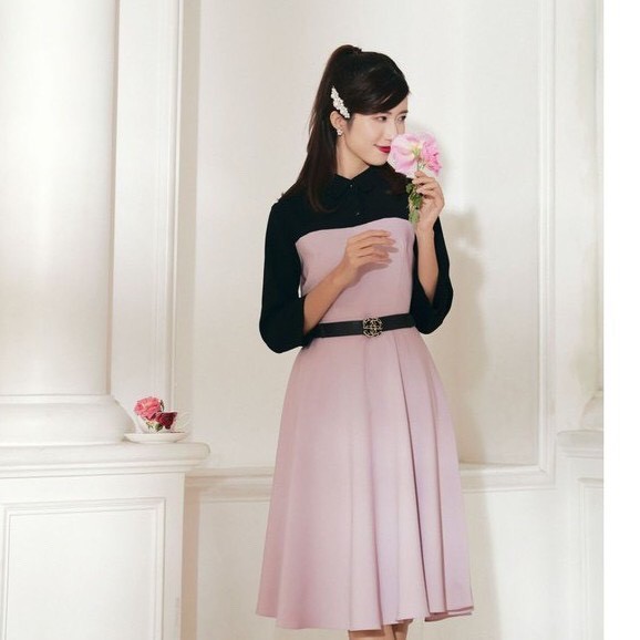 Đầm hồng phối đen Elise