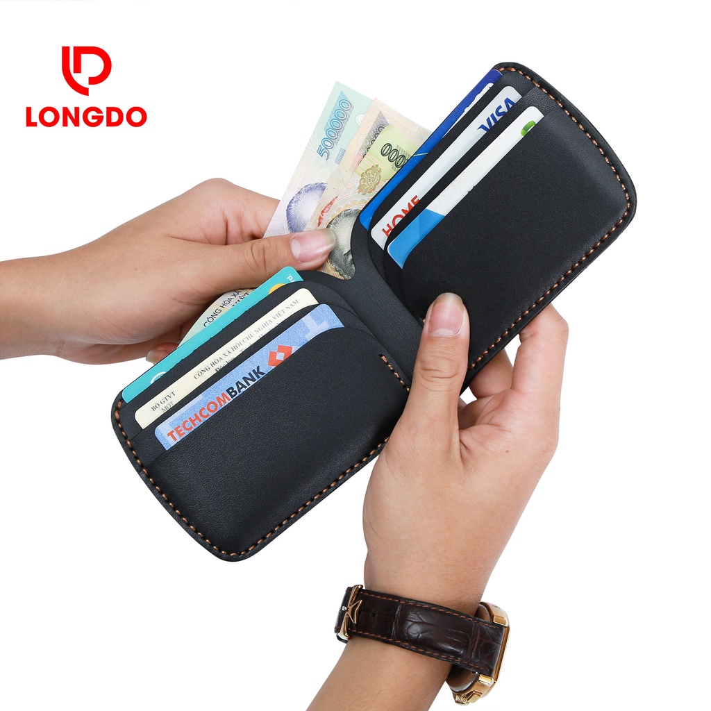 Ví mini nam - Cam kết 100% da bò thật - Bảo hành 5 năm - Thương hiệu uy tín Longdo Leather - B04