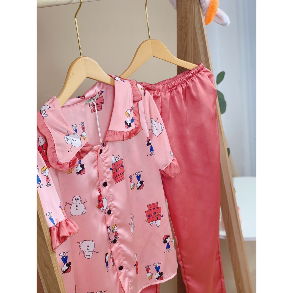 Bộ lụa mặc nhà, Bộ ngủ pijama chất lụa cao cấp, nhẹ mát, kiểu dáng hàn quốc.