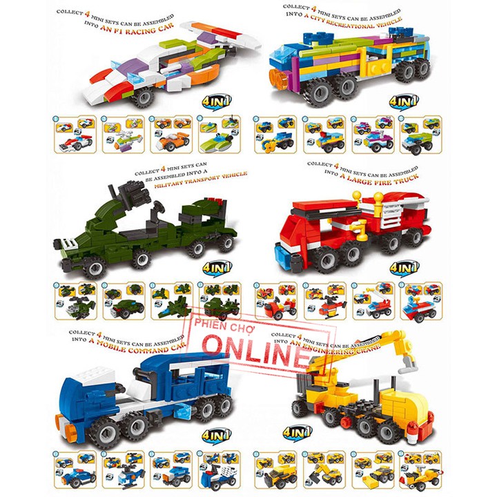 LEGO Xe công trình 4 in 1 (4 Túi)-Hàng Chuẩn, giao mẫu ngẫu nhiên