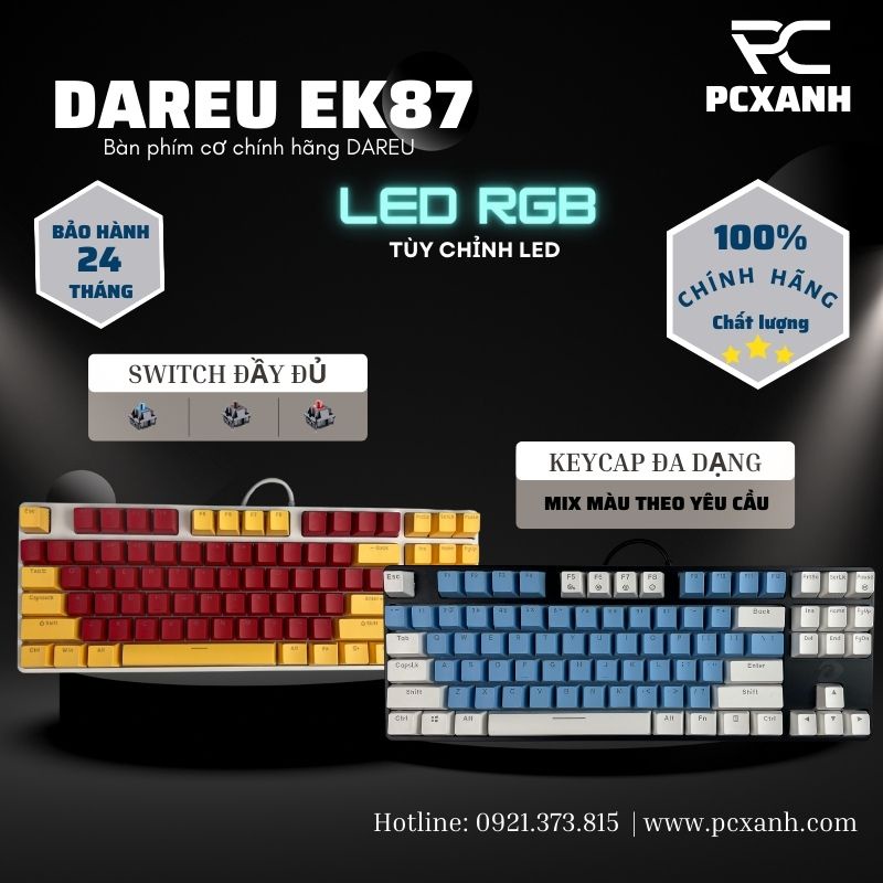 Bàn phím cơ gaming có dây Dareu EK 87 Multi LED red brown blue switch Dareu- Hàng chính hãng bảo hành 24 tháng