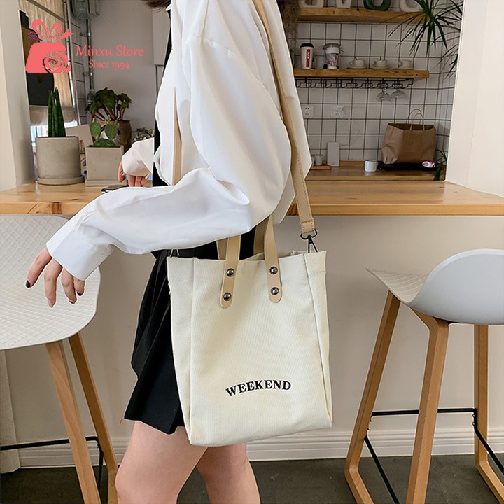 SET 2 Túi vải canvas, túi đeo chéo 2 TRONG 1 đi học, đi chơi trẻ trung WEEKEND TV45