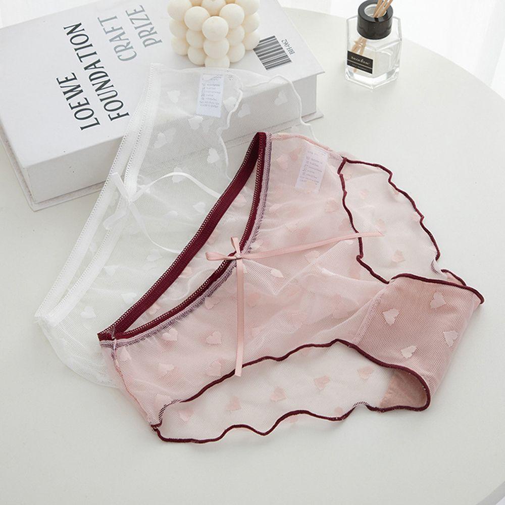 OCEANMAP Quần Lót Cotton Phối Lưới Thoáng Khí Đính Nơ Xinh Xắn Cho Nữ