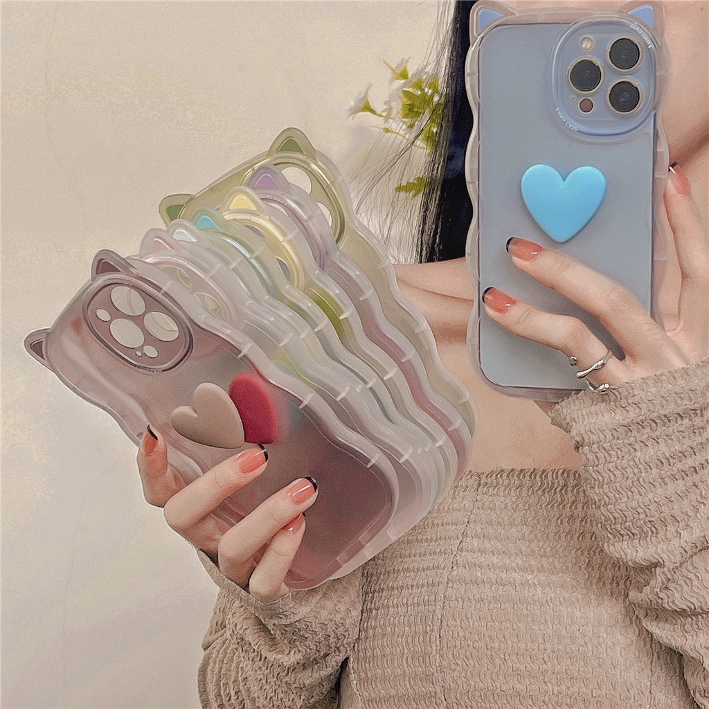 Ốp Điện Thoại TPU Mềm Trong Suốt Họa Tiết Tai Mèo Dễ Thương Cho iphone 13 Pro Max 12 Pro Max