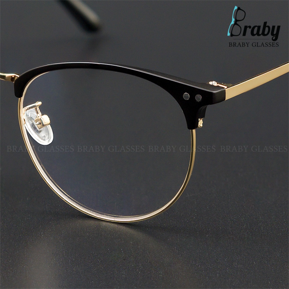 Gọng kính cận tròn nửa gọng thời trang nam nữ Braby Glasses chất liệu Thép chống gỉ thanh mảnh kiểu dáng đơn giản MK02