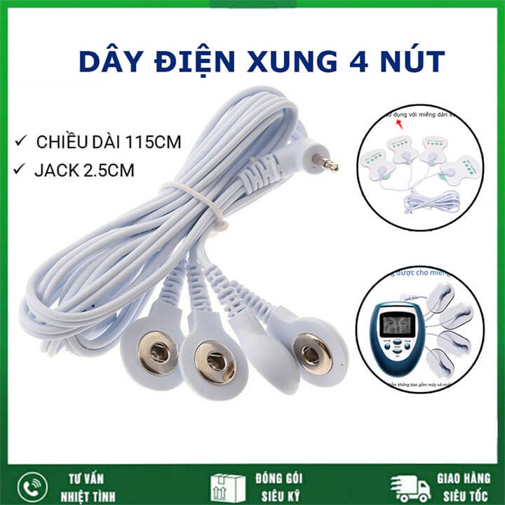 Dây xung điện 4 đầu Jack 2.5 dùng cho máy massage xung điện vật lý trị liệu, máy 4 miếng, 8 miếng và nhiều loại khác