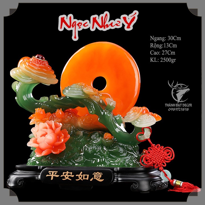 Đĩa Ngọc Phong Thủy Trượng Như Ý, Hoa Mẫu Đơn Quà Tặng Tân Gia Khai Trương Trang Trí Nhà Cửa
