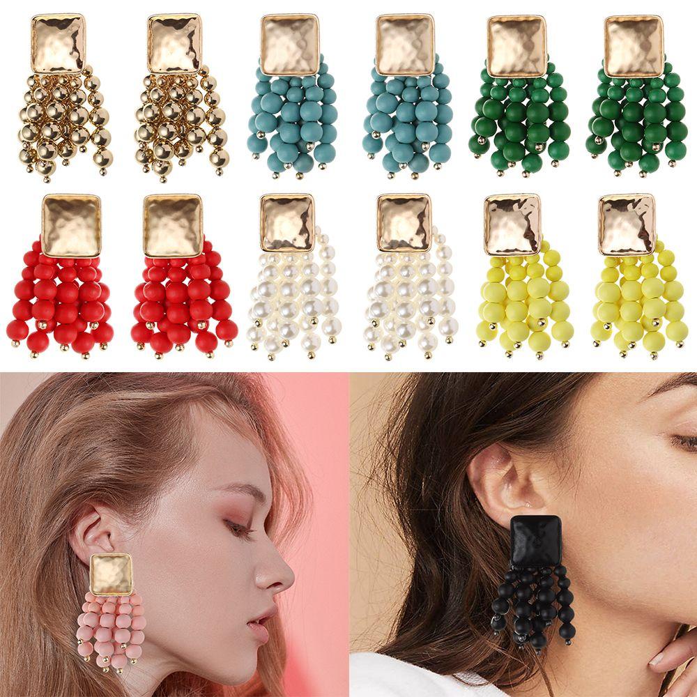ORIENTLII Bông Tai Kim Loại Dạng Tua Rua Hạt Gỗ Thời Trang Cho Nữ