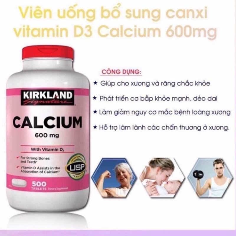Viên uống Canxi kirkland -Calcium + D3 kirkland 500v
