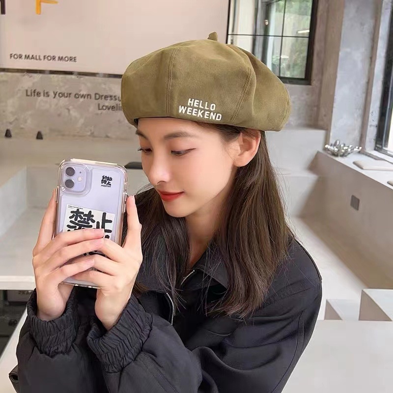 Mũ Beret Thêu Chữ Phong Cách Vintage