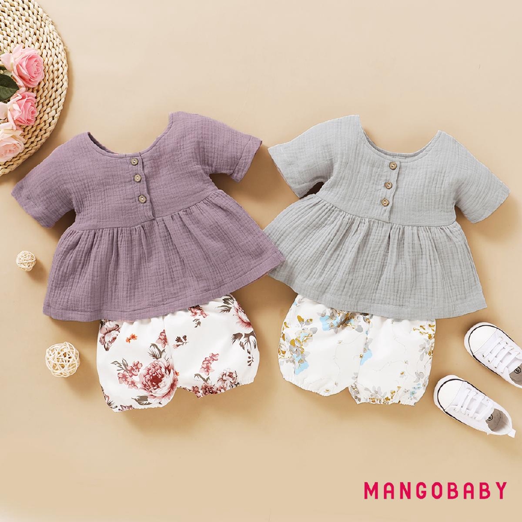 Bộ Áo Ngắn Tay + Quần Short In Họa Tiết Dễ Thương Cho Bé Gái