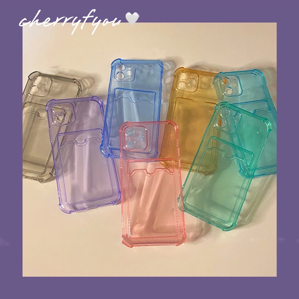 Ốp điện thoại TPU dẻo trong suốt có ngăn đựng thẻ chống sốc thích hợp cho IPHONE 13 12 11 PRO XS XR 8 7 PLUS