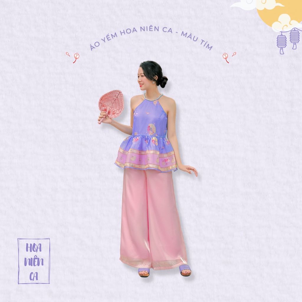 Sumire Store Áo yếm xòe organza Hoa Niên Ca - Tím