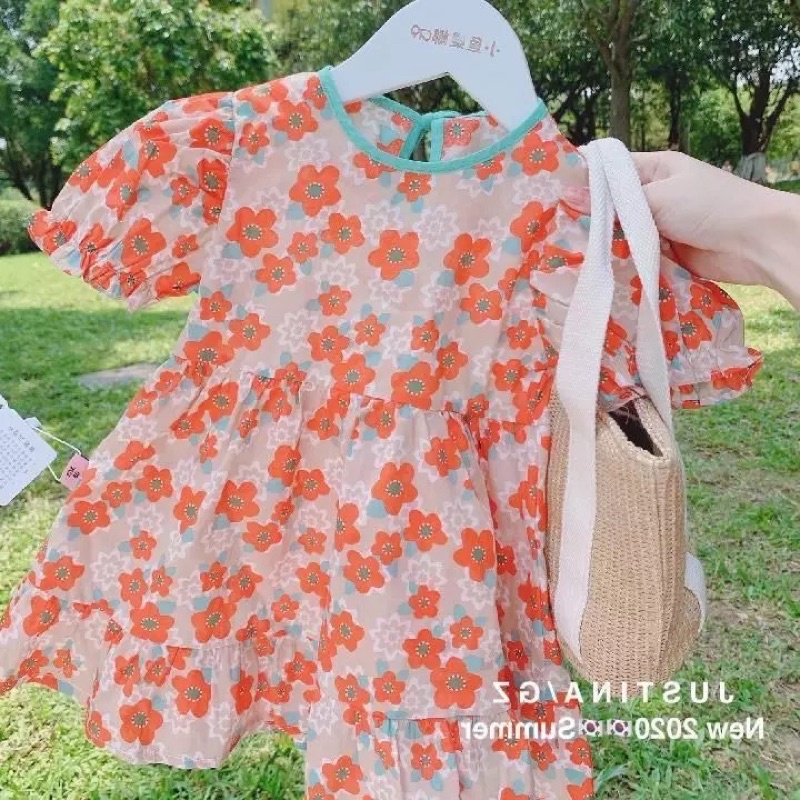Váy bé gái hoa nhí cam