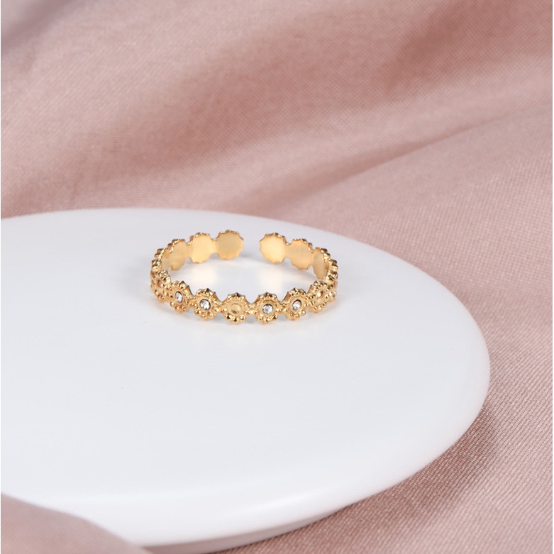 Nhẫn Vòng Hoa Nhí Free Size Titan Ko Đen TT 4169