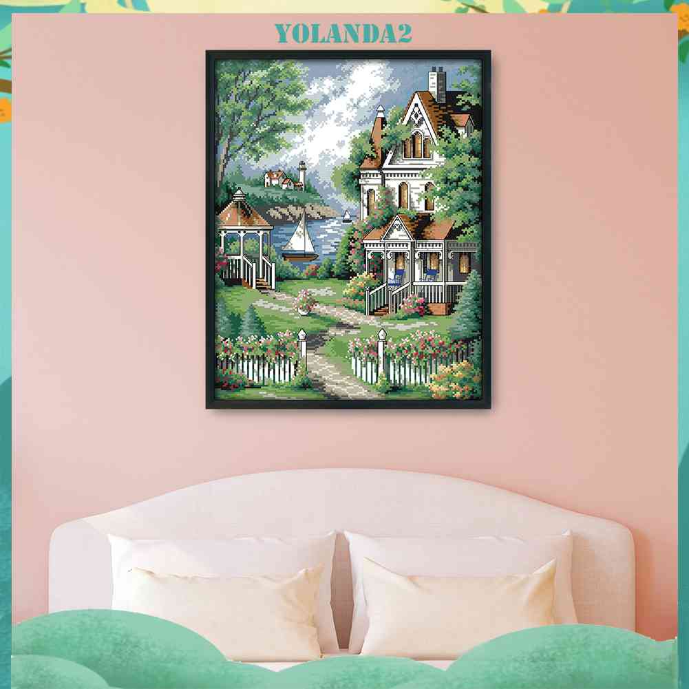 Bộ Dụng Cụ Thêu Tranh Chữ Thập 14CT DIY Hình Phong Cảnh