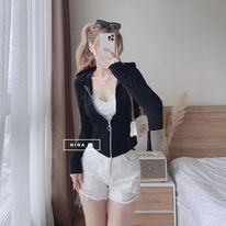 Áo mũ khoá viền gân tăm cá tính