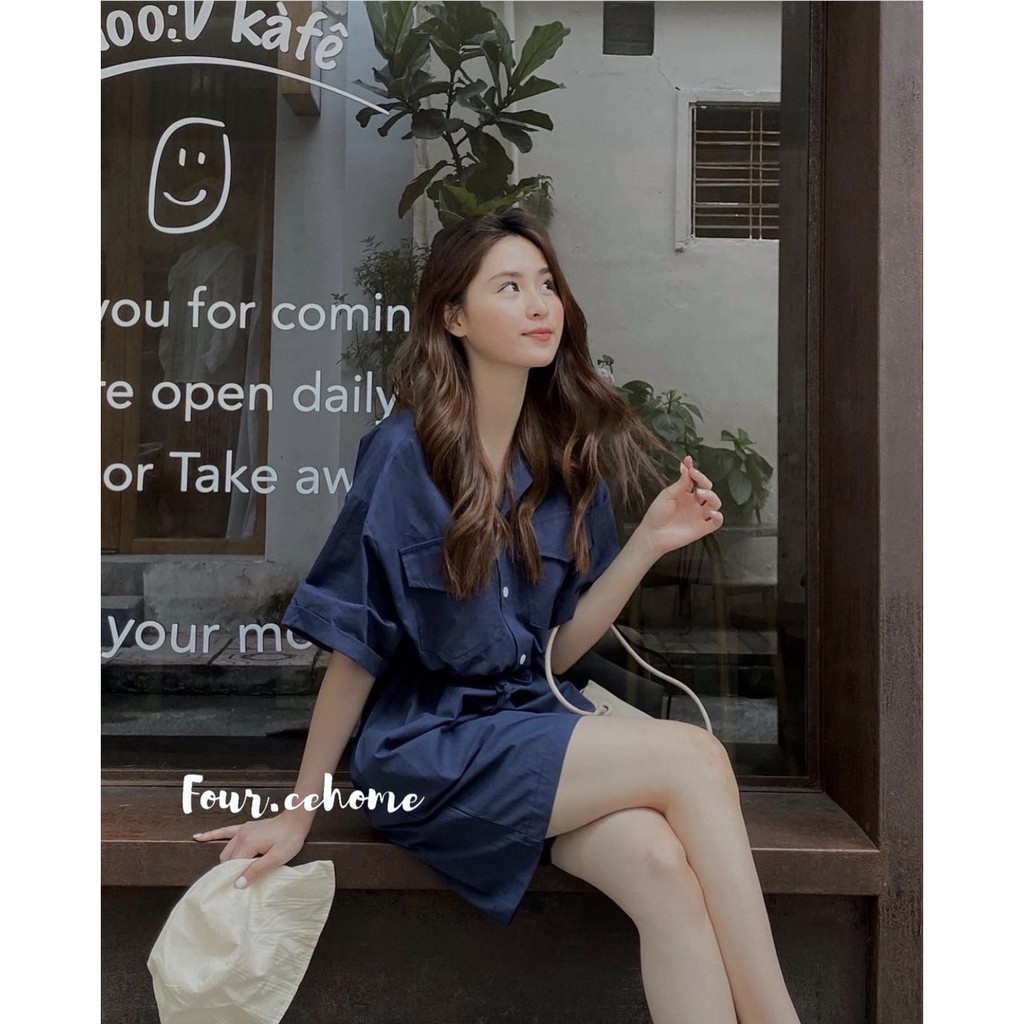 Jumpsuit tay ngắn 4 màu than, be, xanh, nâu