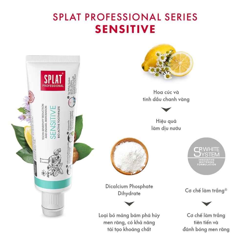 Combo 6 Tuýp Kem Đánh Răng Size Du Lịch SPLAT Professional Series Chăm Sóc Răng Toàn Diện, Làm Trắng Răng 20ml x 5 Tuýp