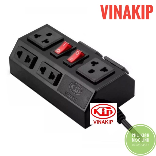 Ổ Cắm Điện 6 Ngả Đa Năng Liền Dây 3m 2 chạc và 3 chạc Kiểu 2 10A/250V- Vinakip