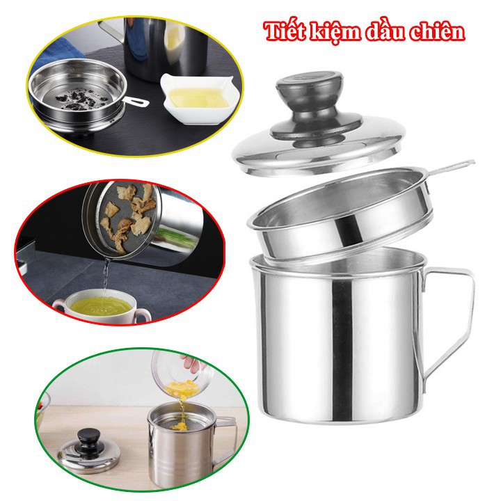 [ MUA 1 TẶNG 1] Bình lọc dầu ăn có lưới lọc cặn bằng inox 304 dung tích 1.2L (Tặng Kèm Khăn Lau)