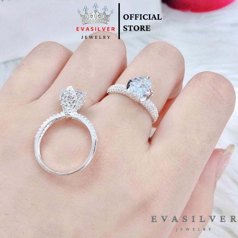 Nhẫn bạc nữ hình bông sen đính đá li to, chất liệu bạc ta cao cấp - Trang sức bạc Evasilver