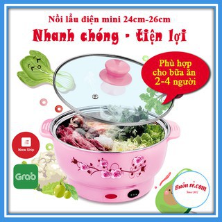 Nồi lẩu điện mini 24cm Nikai vung kính 1000W - Nồi lẩu đa năng gia đình 24cm siêu tốc BẢO HÀNH 12 THÁNG