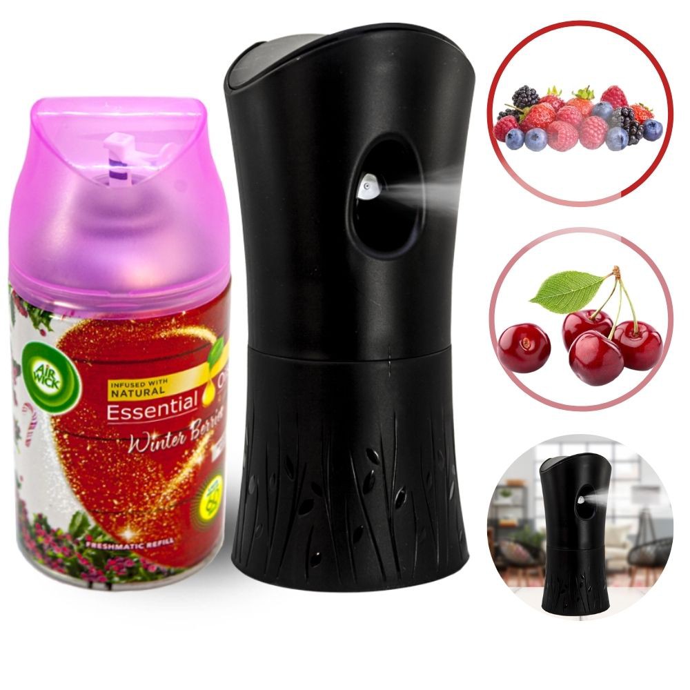 Combo máy phun + bình xịt tinh dầu tự động Air Wick Winter Berries 250ml - hương quả ngọt, thơm phòng, kháng khuẩn