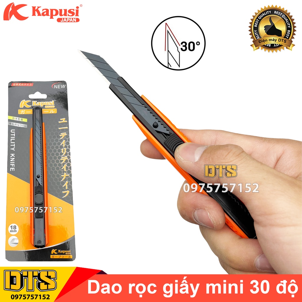 Dao rọc giấy 30 độ Kapusi JAPAN, dao trổ mini thép SK5 siêu sắc, cắt giấy, rọc băng dính, cắt bìa carton, cắt decal