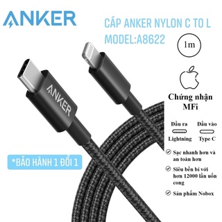 Dây Sạc-Cáp Sạc Nhanh Anker A8622 Bọc Dù Type C -1M 