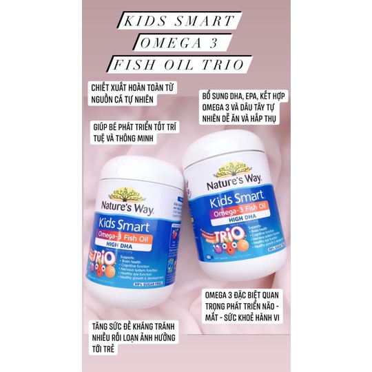 Viên kẹo Nature’s Way Kids Smart Omega-3 Fish oil TriO, Úc  bổ sung DHA cho trẻ từ 6 tháng tuổi
