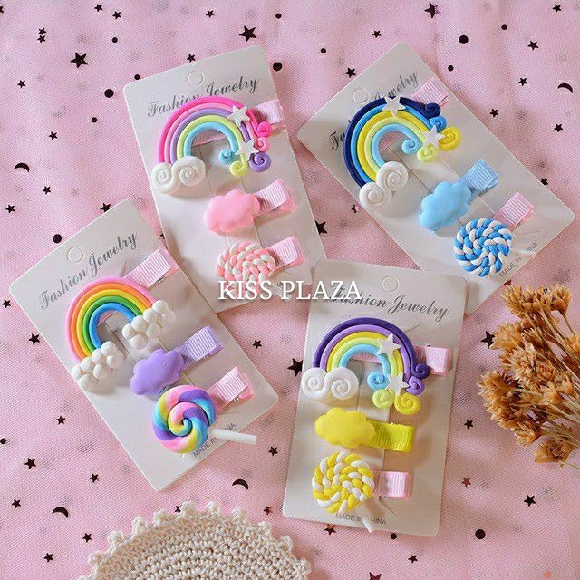 HOT TREND | SET 3 CÁI KẸP TÓC CẦU VỒNG KẸO NGỌT | VIDEO THẬT | KISS PLAZA