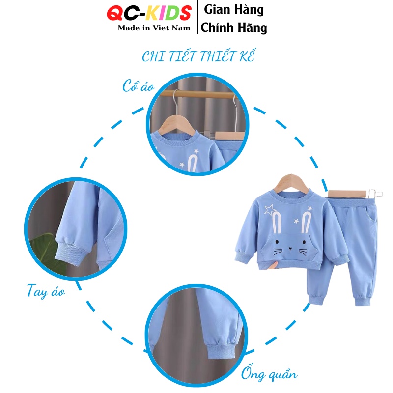 Quần áo trẻ em thu đông, quần áo bé gái hình thỏ chất nỉ da cá QC-KIDS 8 đến 18 kg