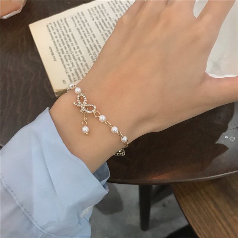 Vòng Tay Mạ Vàng Đính Ngọc Trai Giả Xinh Xắn Cho Nữ