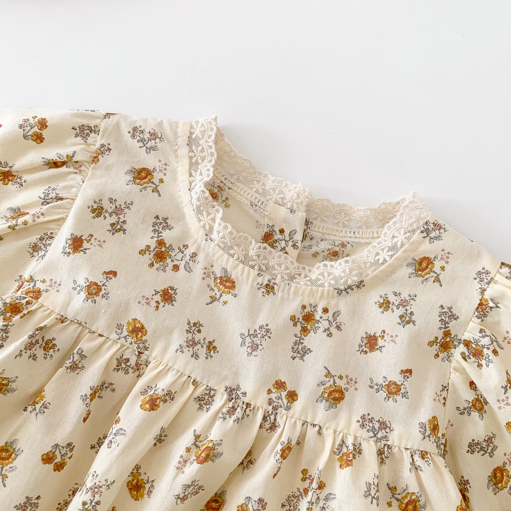 Bộ Áo Liền Quần Dài Tay In Hoa Dễ Thương Cho Bé Gái