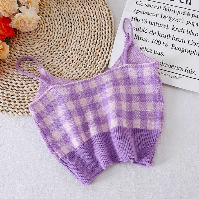 Set đồ len caro tiểu thư mùa thu 3 món: Áo khoác cardigan + chân váy bút chì + áo croptop 2 dây