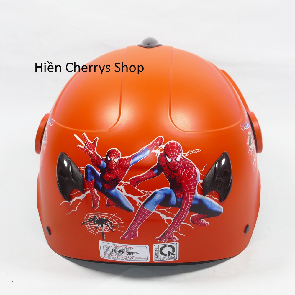 Nón bảo hiểm, Mũ bảo hiểm nửa đầu trẻ em Asian hình siêu nhân nhện có kính cho trẻ từ 3-6 tuổi