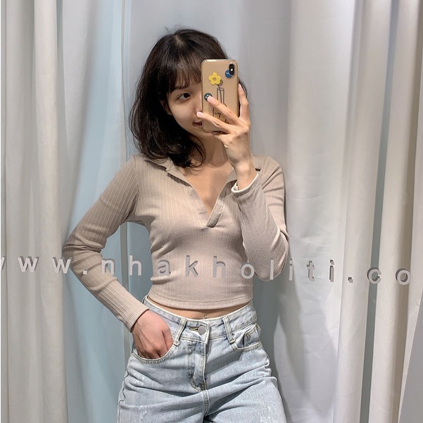 Áo polo croptop vải cotton 4 chiều tay dài TK - ATTK025 | BigBuy360 - bigbuy360.vn
